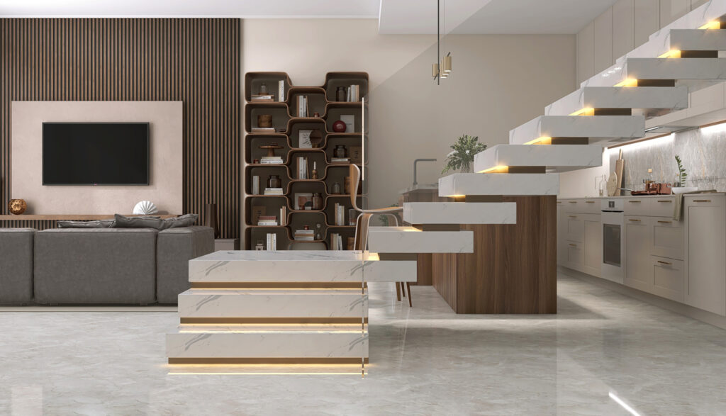 Luxury floating stairs in a modern home.